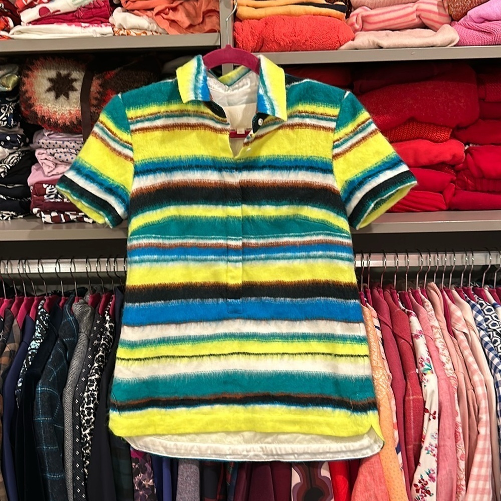 J Crew yellow/green/black/white/blue striped pullover shirt size 00